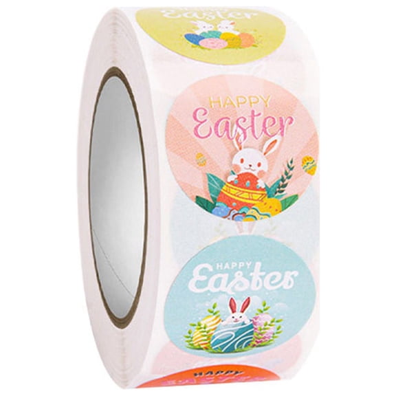 ABODELINE 500pcs Easter Sticker, 1 Inch Easter Egg Bunny Sticker Roll 8 Designs Happy Easter Sticker Roll Round Holiday Labels for Kids Gift Decoration Envelope Cards Party Favors (Bunny Style)