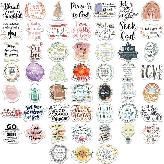 ABODELINE 50PCS Christian Inspirational Stickers - Motivational Quotes for Water Bottle, Laptop, Phone, Guitar, Luggage - Vinyl Waterproof Phrases for Teens, Adults, Women, Men