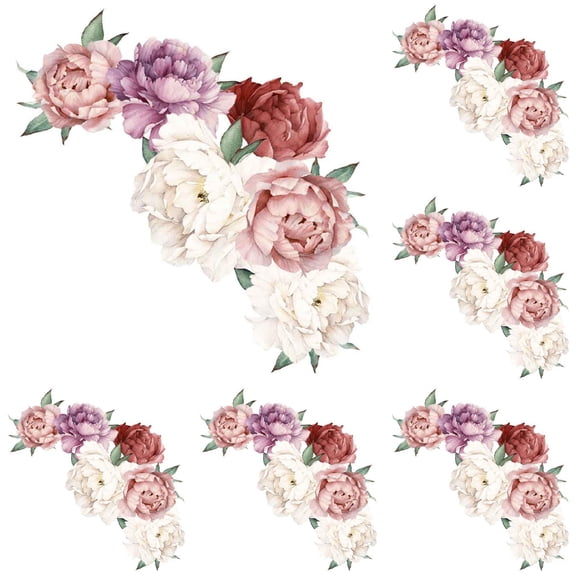 ABODELINE 6 Pack Peony Flowers Wall Sticker 3D Floral Decals, Peel and Stick Waterproof PVC Rose Flowers Wallpaper Decor, DIY Wall Art Mural for Home Bedroom Nursery Kitchen Bathroom Decoration