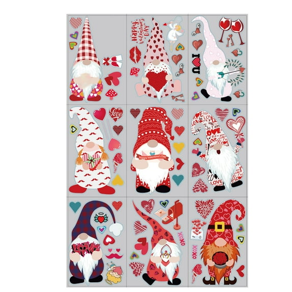 ABODELINE 9 Sheets Valentine's Day Classic Window Cling Stickers Red Pink Love Heart Cake Cupid Reusable Window Decals for Wedding Anniversary Party Home Office Classroom Decoration