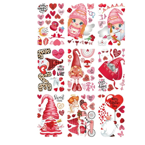 ABODELINE 9 Sheets Valentine's Day Classic Window Cling Stickers Red Pink Love Heart Cake Cupid Reusable Window Decals for Wedding Anniversary Party Home Office Classroom Decoration