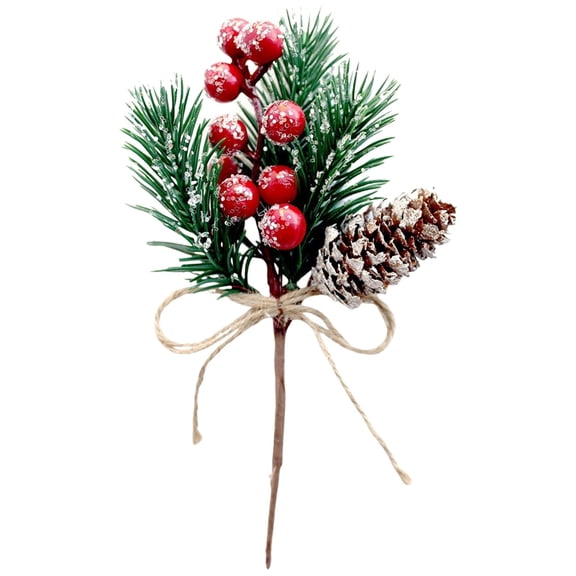 ABODELINE Artificial Christmas Tree Picks Sprays 8" Frosted Pine Branches Stems with Pinecones & Red Holly Berries Twigs for Home Garden Xmas Party Flower Arrangements Ornaments Holiday Decor (Red)