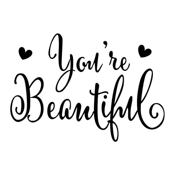 ABODELINE Bathroom Wall Stickers Art You're Beautiful Mirror Quote Decal Living Home Decor Sign Stickers, Black