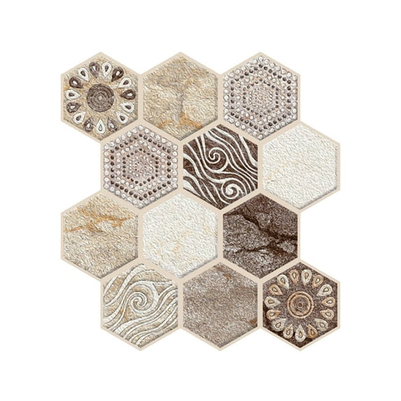 ABODELINE Boho Hexagon Peel and Stick Backsplash Tile Decals Adhesive Waterproof Stick on Backsplash for Kitchen Bathroom 12''x12'' Temporary Wall Tile Stickers for Renters Laundry Fireplace