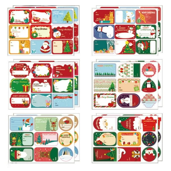ABODELINE Christmas Tags Labels, Self Adhesive Gift Stickers Name Tags with Santa Snowmen Xmas Tree Reindeer Bells Holiday Decorative Tags for Christmas Presents