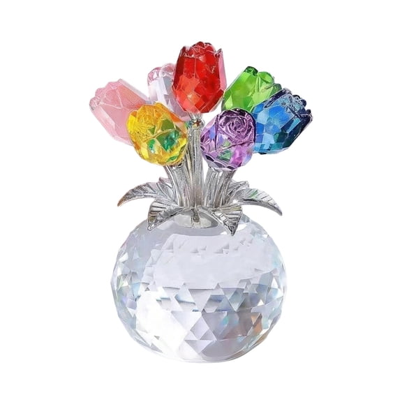 ABODELINE Crystal Rose Flower Figurine,Glass Flower Bouquet,Handmade Crystal Flower Collectible Home Table Decor,Rose Flower Gifts for Wife Mom Girlfriend,Crystal Bouquet Figurine with Base
