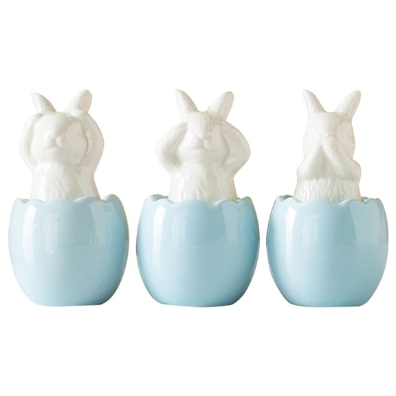ABODELINE Easter Decorations Decor: 3 PC White Ceramic Easter Bunny Eggs Figurines, Cute Rabbit-Eared Eggs for Spring Home Office Table Mantel Indoor Decor, Party Supplies Gifts(Yellow)