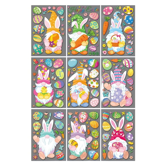 ABODELINE Easter Decorations Gnomes Window Clings, 9 Sheets 167PCS Double Sided Happy Easter Eggs Spring Window Clings for Glass Windows Bathroom Decal Stickers for Kids Home Decor Party Supplies
