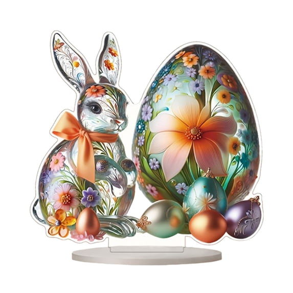 ABODELINE Easter Egg Bunny Figurine, Embossed Resin Decorative Egg Shaped Bunny Decor with Purple Gem, Spring Rabbit Statue Gifts Indoor Tabletop Centerpiece Mantel Shelf Desk Home Decorations