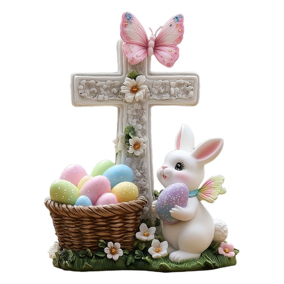 ABODELINE Easter Egg Bunny Figurine, Embossed Resin Decorative Egg Shaped Bunny Decor with Purple Gem, Spring Rabbit Statue Gifts Indoor Tabletop Centerpiece Mantel Shelf Desk Home Decorations