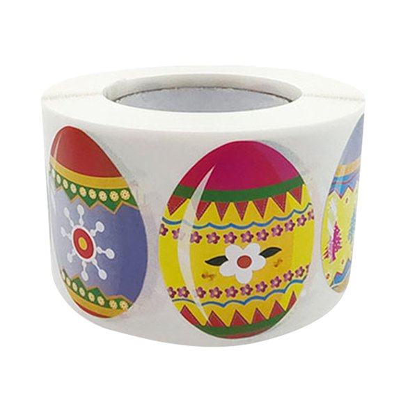ABODELINE Easter Stickers Roll Easter Egg Stickers 500 PCS Colorful Egg Pattern Decals Gift Decorations to Decor Envelope Cards Boxes Holiday Party Supplies