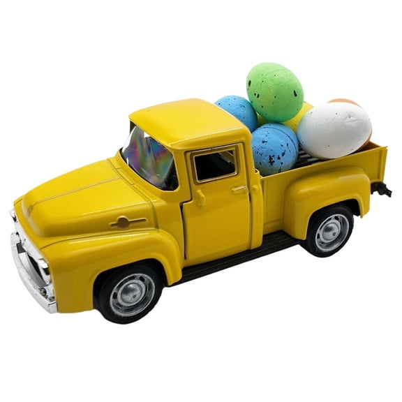 ABODELINE Easter Truck Decorations with 6 Colorful Eggs - 4.7″ Mini Vintage Farmhouse Metal Truck Decor Happy Spring Home Kitchen Table Farm Tiered Tray Decoration Easter Keepsake Gift (Blue)