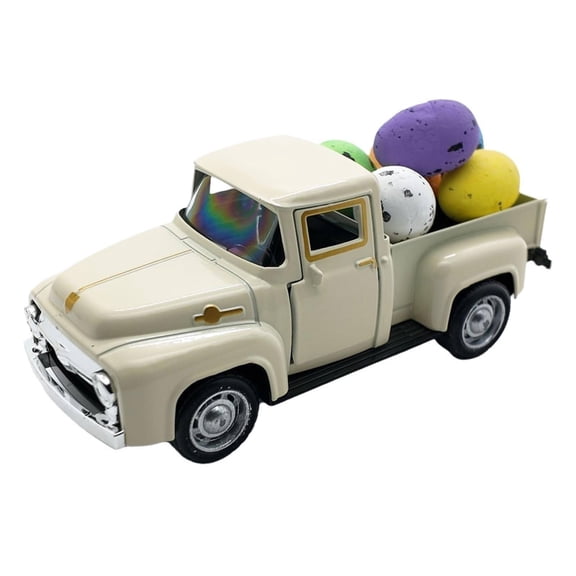 ABODELINE Easter Truck Decorations with 6 Colorful Eggs - 4.7″ Mini Vintage Farmhouse Metal Truck Decor Happy Spring Home Kitchen Table Farm Tiered Tray Decoration Easter Keepsake Gift (Blue)