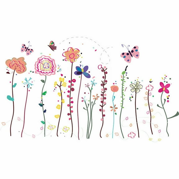 ABODELINE Flowers Wall Decals Flower Decals for Walls Vinyl Flowers Wall Stickers Peel and Stick Removable Butterfly Spring Floral Wall Decals Wall Art Decals Decor for Girls Bedroom Living Room