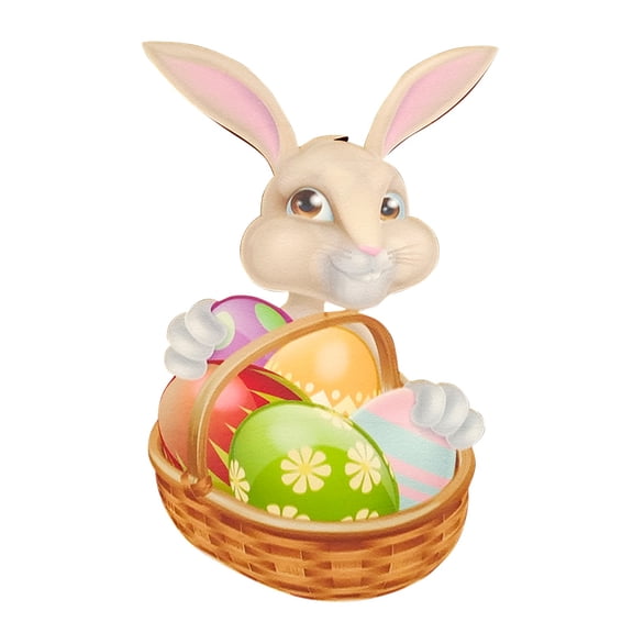 ABODELINE Happy Easter Wooden Hanging Sign Easter Wreath Decorations Easter Colorful Eggs Bunny Sign Door Decor Easter Decorations Plaque Easter Spring Wall Hanger Rustic Farmhouse Easter Decor