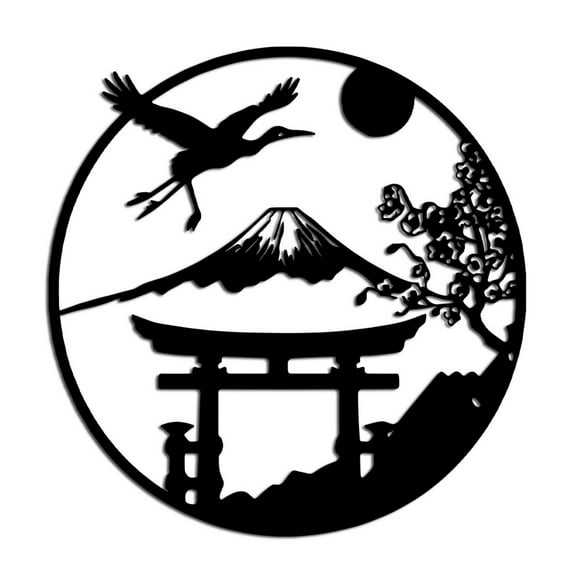 ABODELINE Japanese Metal Wall Decor Art Japanese Decoration Torii Gate Asian Metal Wall Decor for Living Room Dining Room Fence Kitchen Indoor Outdoor Black, 15.75x15.35inch