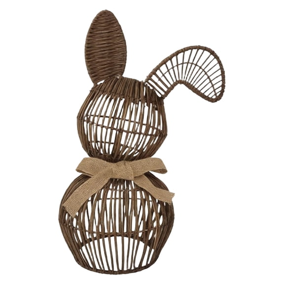 ABODELINE Large Rattan Bunny /w Linen Bow Wicker Rattan Easter Bunny Decorations for Table Centerpieces Rabbit Decor for Spring Farmhouse Home Tabletop Decoration for Porch Table Spring Home Kitchen