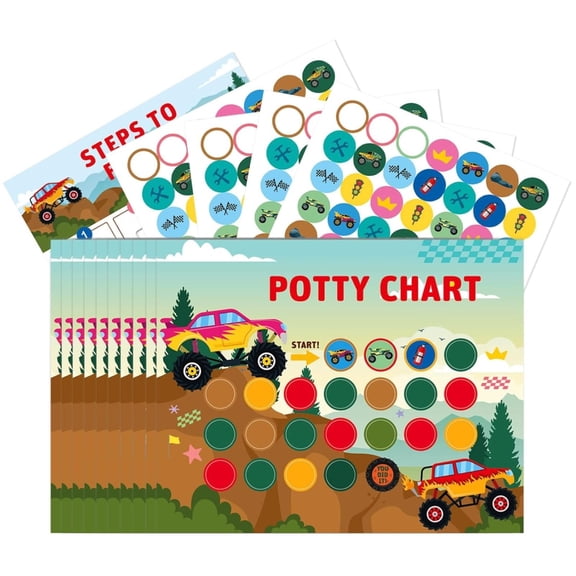 ABODELINE Potty Training Reward Chart for Toddler, Car Potty Chart with Stickers Rewards Chart for Toilet Potty Training for Toddler Boys & Girls Sticker Chart for Potty Success