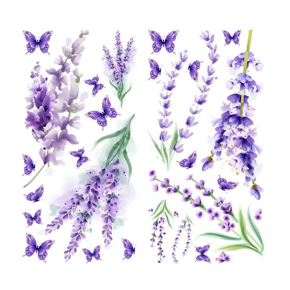 ABODELINE Purple Flower Butterfly Wall Decals Hanging Lavender Floral Wall Stickers for Girls Bedroom Living Room Home Decor