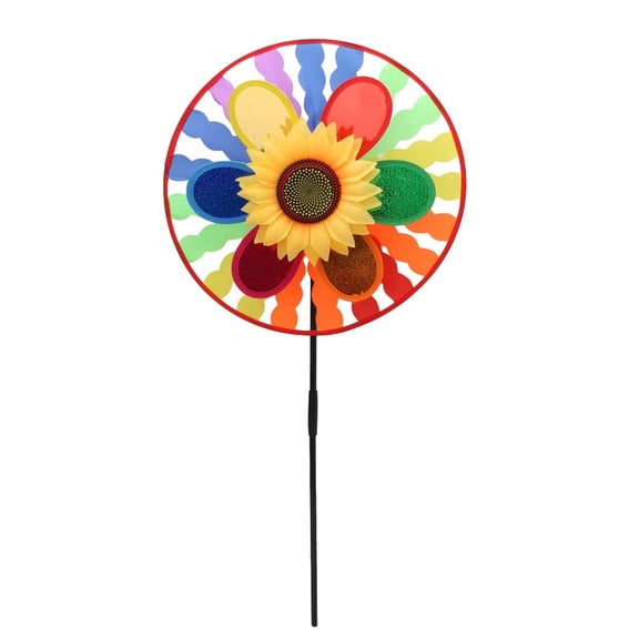 ABODELINE Rainbow Sunflower Pinwheels Wind Spinners for Garden and Yard, Double-Layer Sequin Windmill Decor Ornament Spinner for Patio Lawn Yard Garden Party Outdoor Stake Decorations