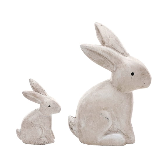 ABODELINE Resin Antique White 3D Bunny Rabbit Figurines for Spring Easter Decor Gift Set of 2 Distressed White Resin Rabbit Figurines - Rustic Farmhouse Spring Decorations for Home, Mantel, Tabletop