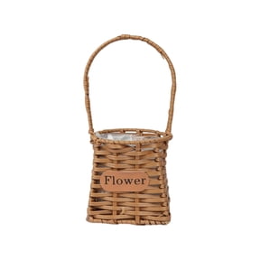 ABODELINE Small Flower Basket with Handle, Imitation Rattan Woven Picnic Basket with Plastic Waterproof Lining, Flower Girl Baskets for Wedding Valentine's Day, Storage Basket for Home Decor