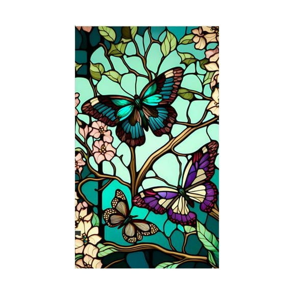 ABODELINE Stained Glass Butterfly Window Film Floral Window Privacy Film Glass Privacy Decals Living Room Sun Blocking Decor Removable Static Cling Stickers 17.71x39.97 inch
