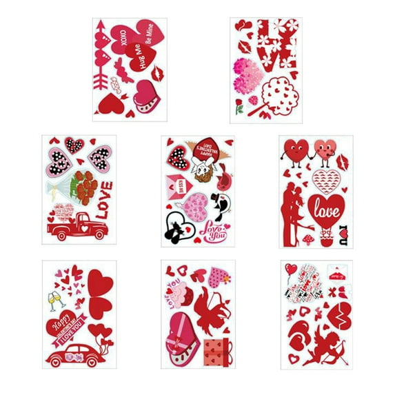 ABODELINE Valentine's Day Window Clings for Glass Window 8 Sheets Valentines Day Heart Window Stickers Decals Decorations Party Supplies for Wedding Anniversary Valentines
