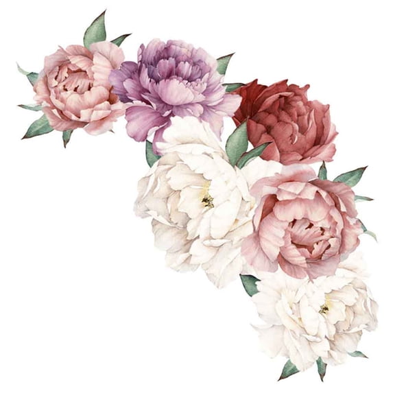 ABODELINE Watercolor Peony Flowers Wall Decals Elegant Blossom Floral Stickers Clings Peel and Stick Film Silhouette Living Room Bedroom Home Door Mural Decor