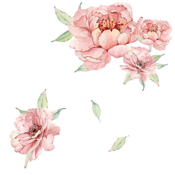 ABODELINE Watercolor Peony Flowers Wall Decals Elegant Blossom Floral Stickers Clings Peel and Stick Film Silhouette Living Room Bedroom Home Door Mural Decor