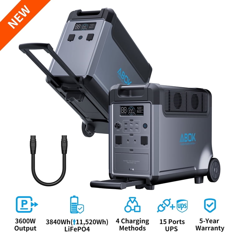 Abok Ark3600 7680Wh Solar Generator, 3600w LiFePO4 Portable Power Station with Expansion Battery for Home Backup, Blackouts & Hurricanes