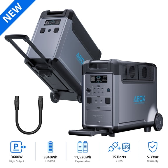 ABOK Ark3600 7680Wh Solar Generator, 3600W LiFePO4 Portable Power Station with Expansion Battery for Home Backup, Blackouts & Hurricanes