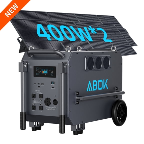 ABOK 7200W Split Phase Solar Generator Kit with 800W Solar (2x400W), 9792Wh Dual Voltage 120V/240V LiFePO4 Power Station for Whole Home Backup