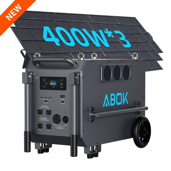 ABOK 9792Wh Ultimate Solar Generator Bundle with 1200W Solar (3x400W), 7200W 120V/240V Home Backup Power Station LiFePO4