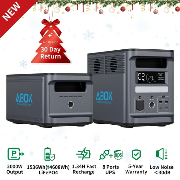 ABOK Ark2000 3072Wh Solar Generator Kit with LiFePO4 Battery, Home & Outdoor Backup Power Station