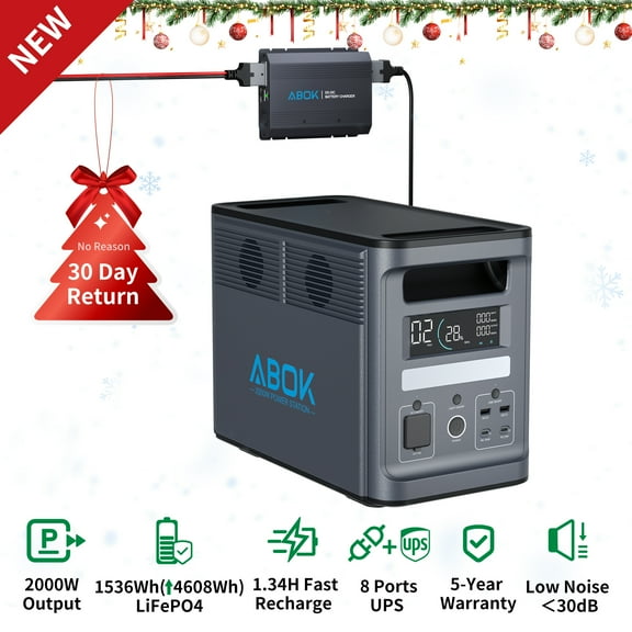 ABOK Ark2000 Portable Power Station, 2000W 1536Wh, with ACS500 500W DC Converter, Expandable LiFePO4 Backup for RV and Home Use