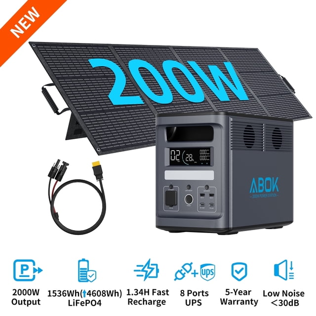 ABOK Ark2000 200W Solar Kit – 2000W 1536Wh Power Station with 200W ...