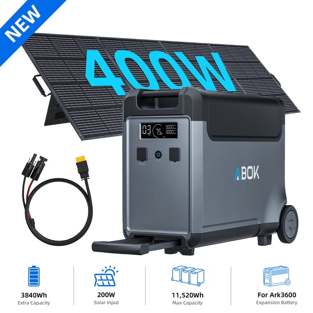 Solar Module With Battery ABOK Ark3600 3840Wh Expansion Battery + 400W Solar Panel Kit, LiFePO4 ...