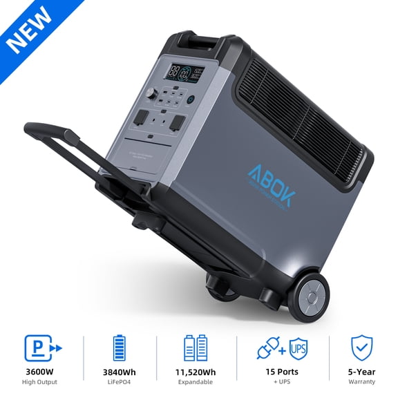 ABOK 3600W Portable Power Station, 3840Wh LiFePO4 Solar Generator for Home Backup, RV, Camping, Off-Grid & Emergency Power
