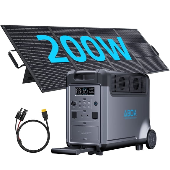 ABOK Ark3600 All-in-One Solar Generator Kit | 200W Panel for Fast Charging, 3600W 3840Wh Portable Power for Camping & Home Backup