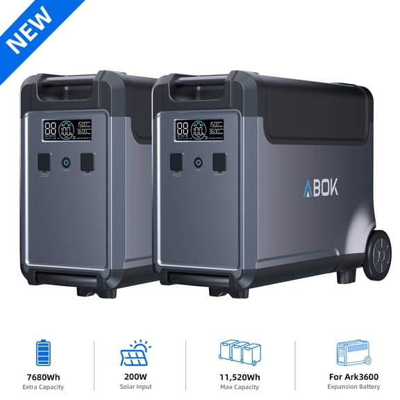 ABOK Ark3600 Expansion Battery 2-Pack, 7680Wh LiFePO4 Add-On Battery Bundle (2×3840Wh) for Ark3600 Portable Power Station, Expand System Capacity to 11520Wh for Home Backup, RV & Off-Grid Power