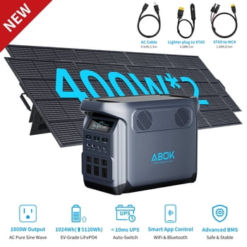 ABOK Elux1 1800W Solar Generator Kit with 800W Solar Panels, 1024Wh LiFePO4 Power Station, 1000W Dual Solar Input for RV & Home Backup