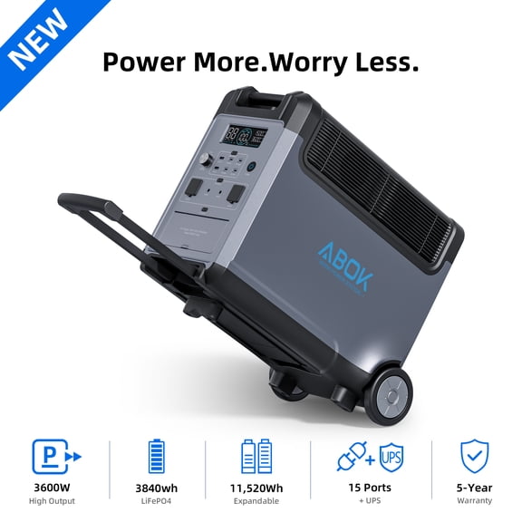 ABOK Ark3600 Expandable Power Station 3600W, 3840Wh LiFePO4 Battery Backup (Up to 11520Wh) for Whole Home, Blackouts & Hurricanes