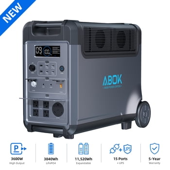 ABOK Ark3600 Expandable Power Station 3600W, 3840Wh LiFePO4 Battery Backup (Up to 11520Wh) for Whole Home, Blackouts & Hurricanes