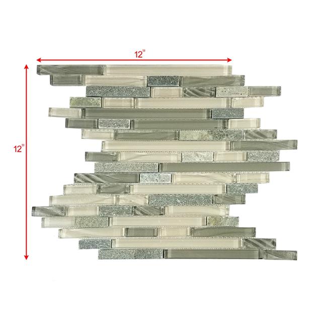 ABOLOS UNB LNR-SG Shell Gray 12 in. x 12 in. Linear Glass and Stone ...