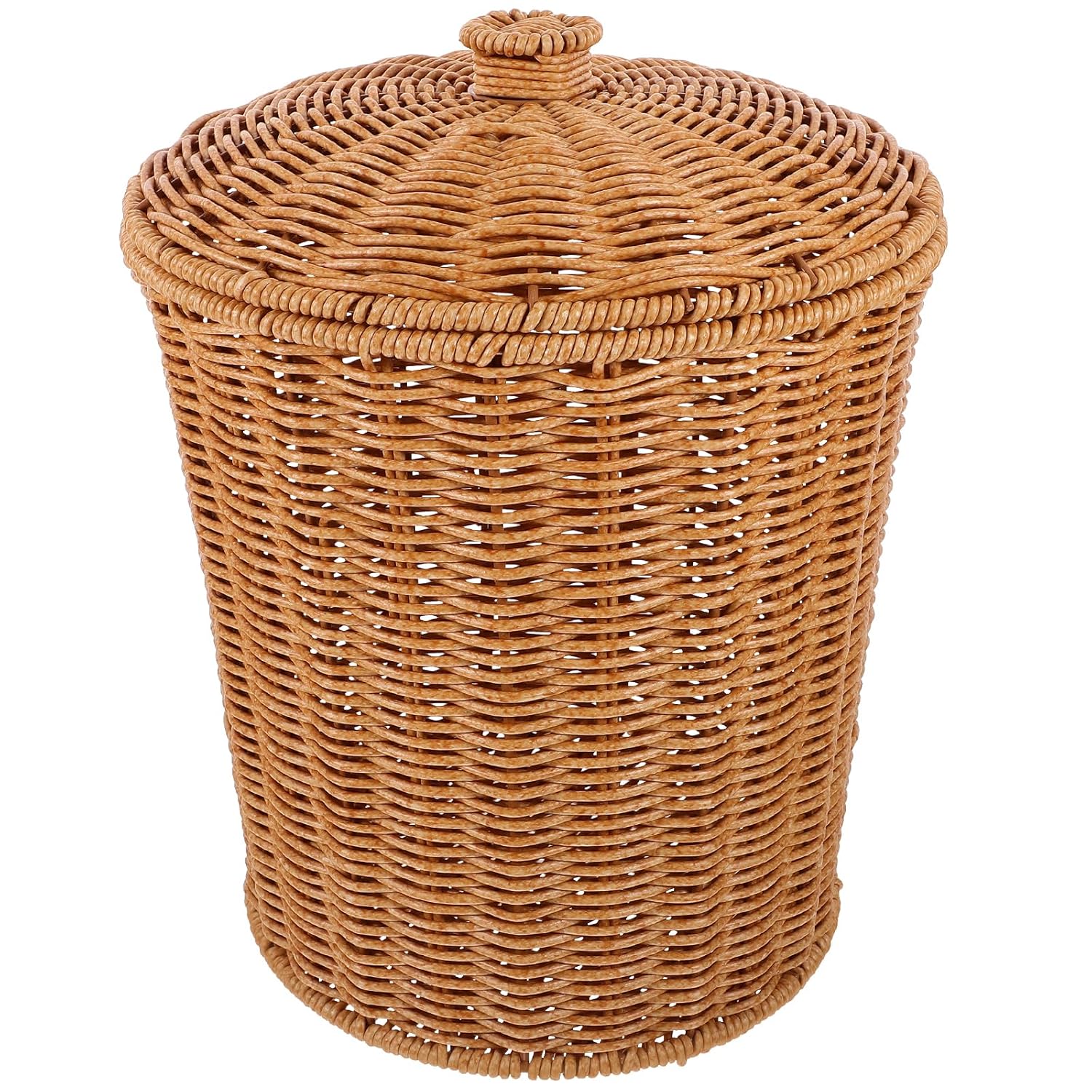 KOLWOVEN Wicker Trash Can With Lid - Medium (11"D X 11"H), Boho Water Hyacinth, For Bedroom, Bathroom, Office