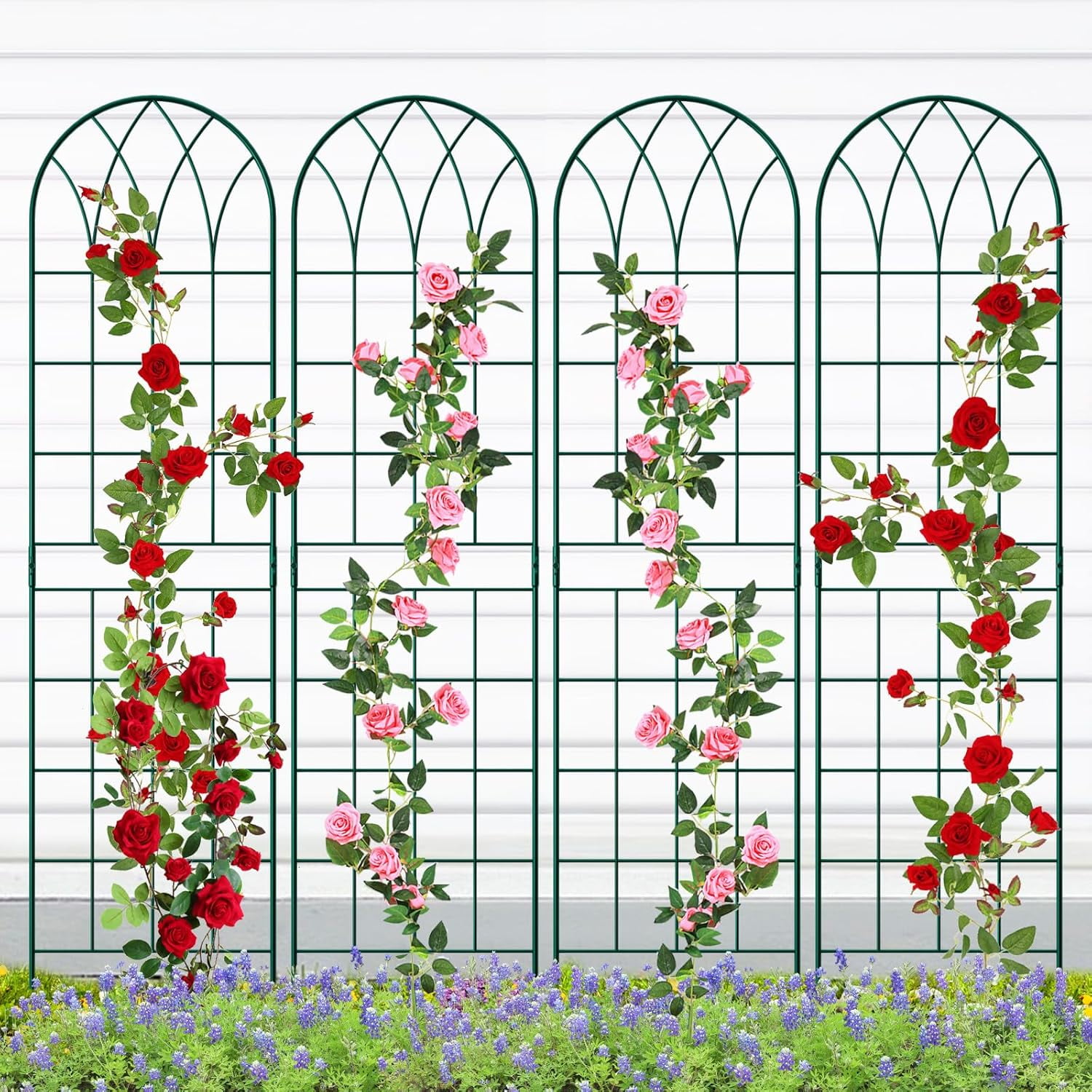 ABOORN 4 Pack Metal Garden Trellis for Climbing Plants Outdoor, Metal Plant Trellis for Flowers Tomato Cucumber Rose Vegetable Support Garden Decoration