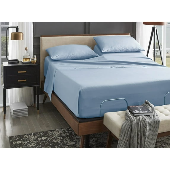 ABORN 100% Giza Egyptian Cotton Bedsheet 12" Deep Pocket 34" Split Top Light Blue Split-Head Queen