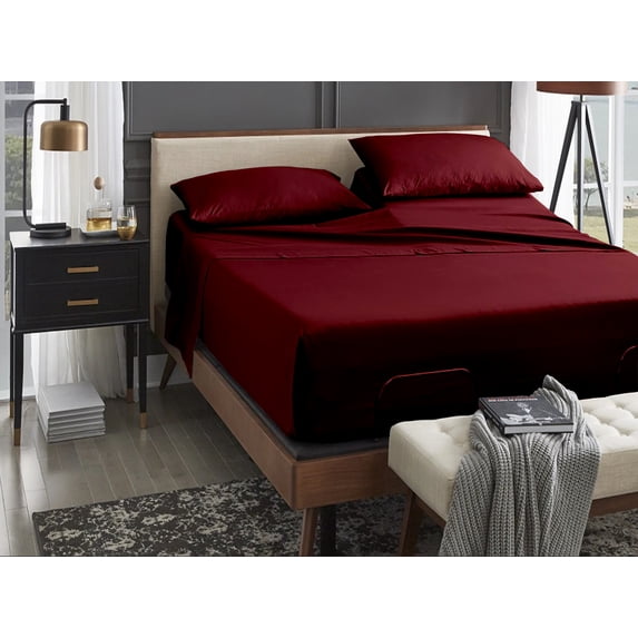 ABORN 100% Giza Egyptian Cotton Bedsheet 18" Deep Pocket 28" Split Top Burgundy Split-Head King