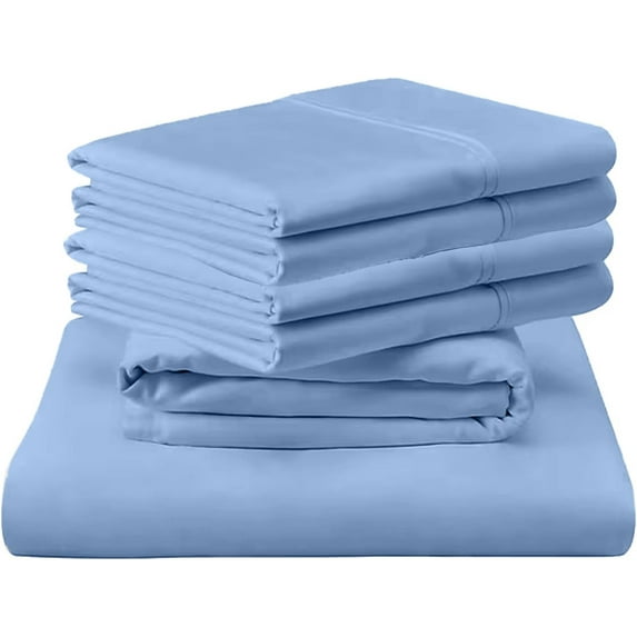 ABORN 300 Thread Count Organic Cotton Bedsheet 6 PC Queen Light Blue 15" Deep Pockets